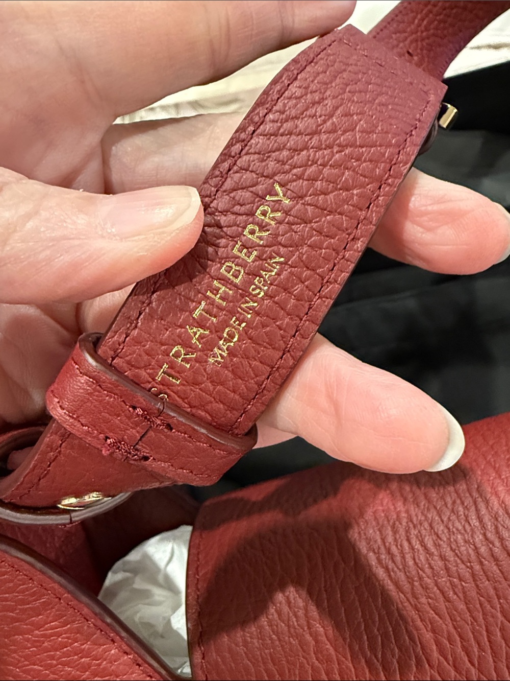 Strathberry Luxurious Burgundy Shoulder Bag with Gold Detail - Picture 10 of 16
